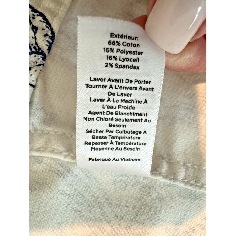 TALBOTS White with Pretty Bird Toile Print (Blue) Classic Denim Jacket Sz XS - Picture 7 of 10